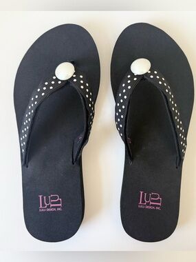Lulu Design Black Polka Dot Flip Flop Sandals
